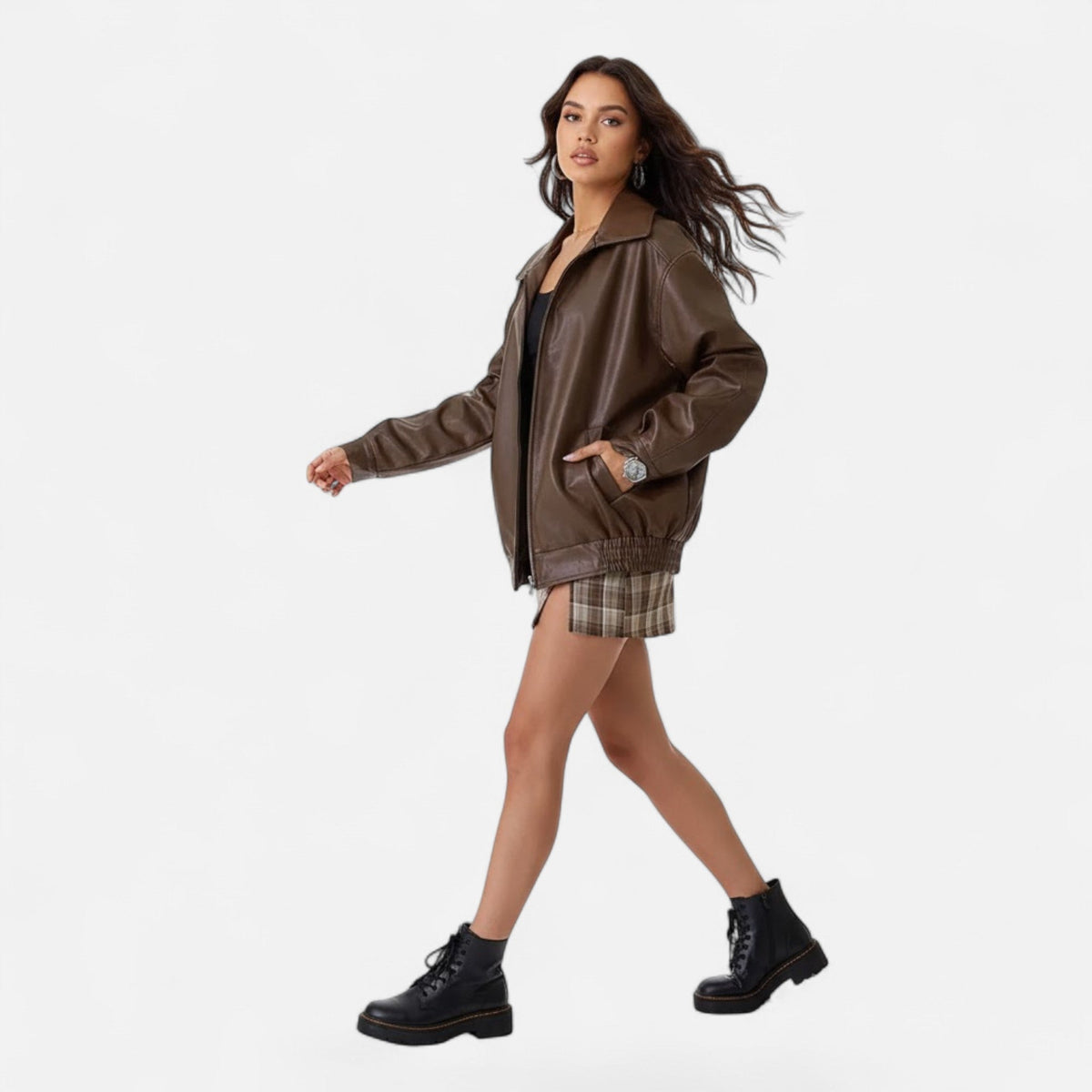 Evelina | Women's Loose-Fit Faux Leather Biker Jacket - Relaxed Elegance