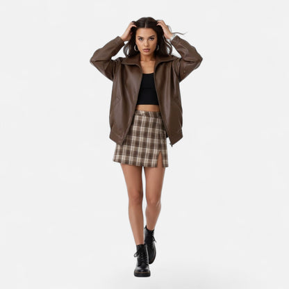 Evelina | Women's Loose-Fit Faux Leather Biker Jacket - Relaxed Elegance
