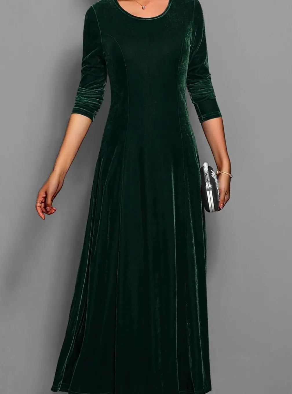 Angelica | Langes Samtkleid für Damen mit langen Ärmeln und A-Linien-Rock - Für besondere Abende