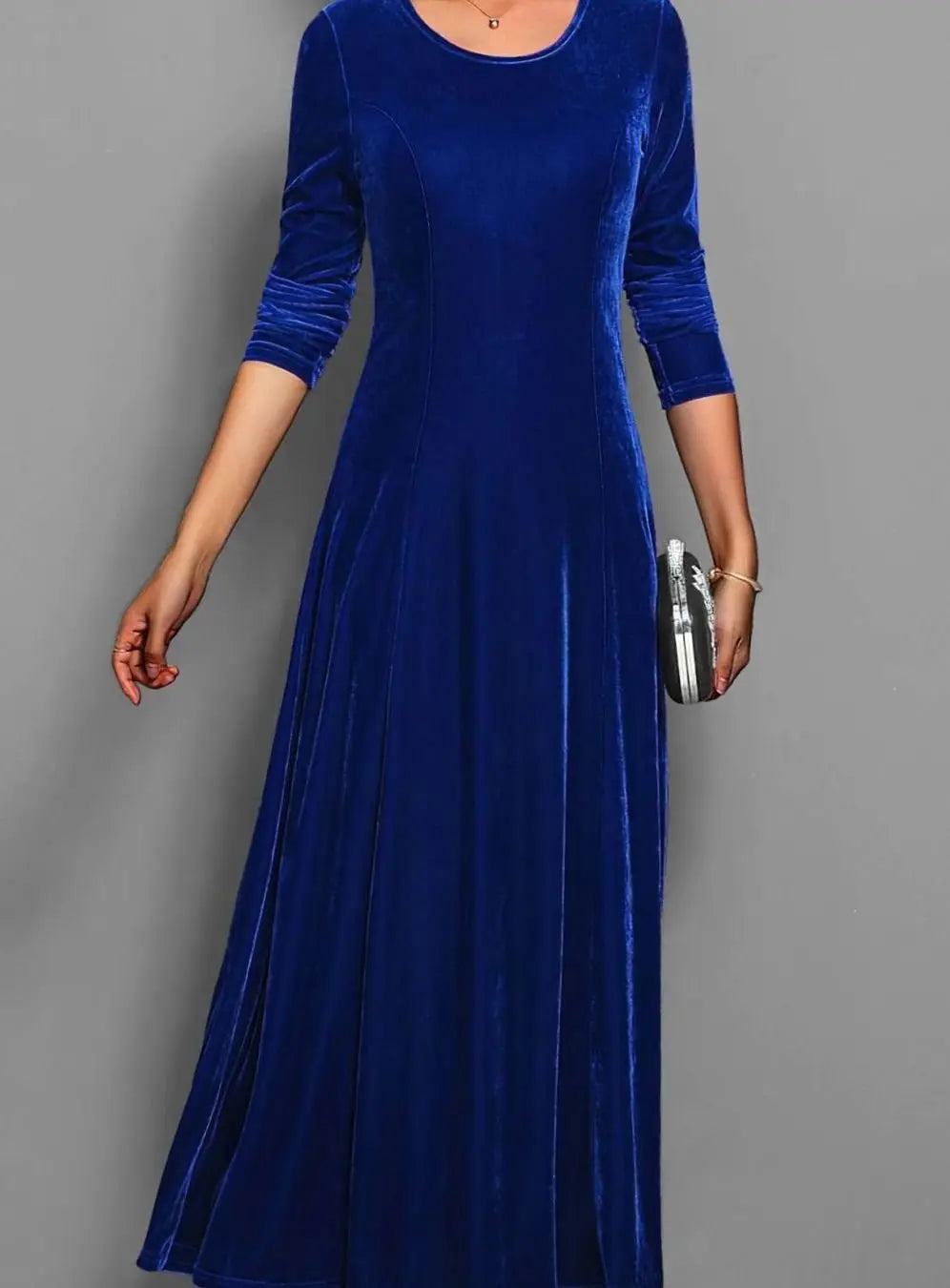 Angelica | Langes Samtkleid für Damen mit langen Ärmeln und A-Linien-Rock - Für besondere Abende