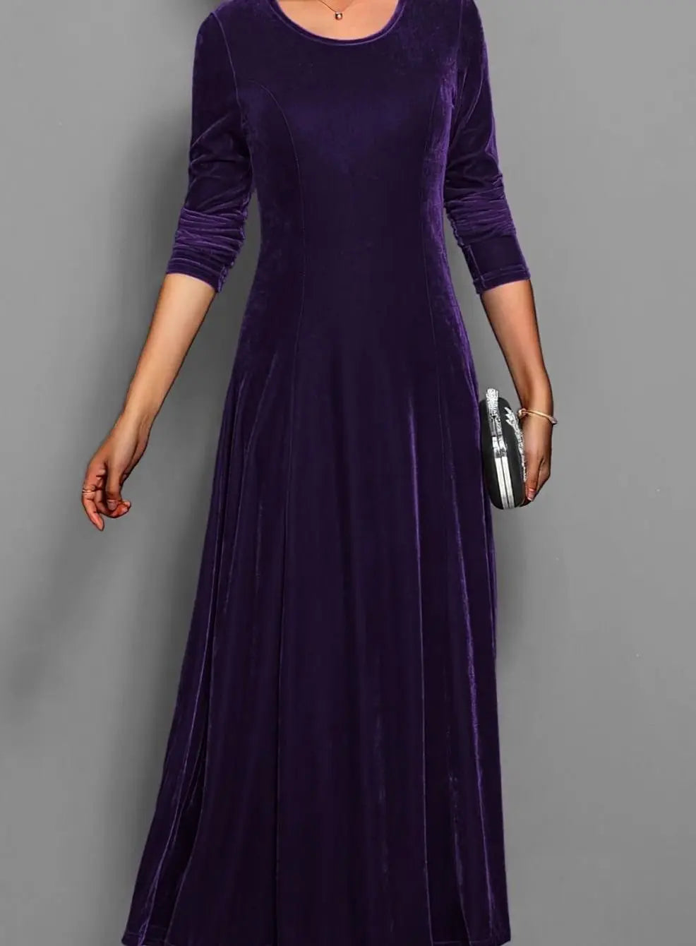 Angelica | Langes Samtkleid für Damen mit langen Ärmeln und A-Linien-Rock - Für besondere Abende