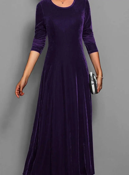Angelica | Langes Samtkleid für Damen mit langen Ärmeln und A-Linien-Rock - Für besondere Abende