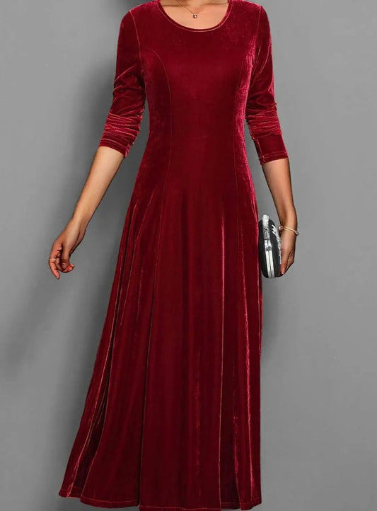 Angelica | Langes Samtkleid für Damen mit langen Ärmeln und A-Linien-Rock - Für besondere Abende