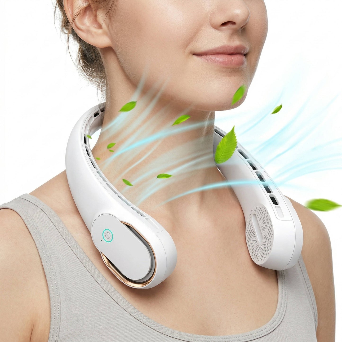 Wearable Bladeless Fan | 360-Degree Airflow with 4000 mAh Battery | Quiet and Adjustable for Total Comfort