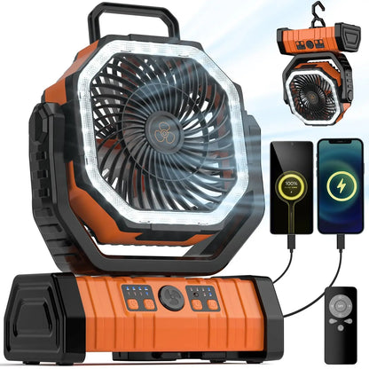 3-in-1 Portable Fan with 20000 mAh Battery and LED Light | Mini Fan for Camping and Emergencies