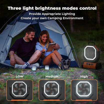 3-in-1 Portable Fan with 20000 mAh Battery and LED Light | Mini Fan for Camping and Emergencies