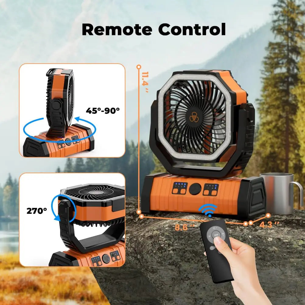 3-in-1 Portable Fan with 20000 mAh Battery and LED Light | Mini Fan for Camping and Emergencies