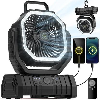 3-in-1 Portable Fan with 20000 mAh Battery and LED Light | Mini Fan for Camping and Emergencies