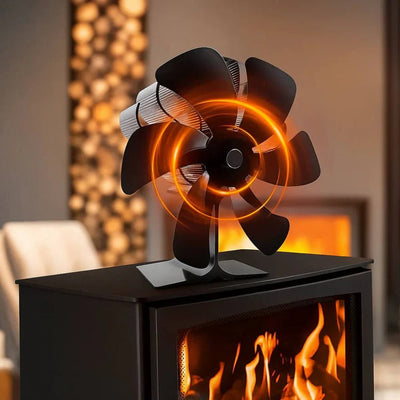 Ventilateur pour poêle à bois à six pales en aluminium | Silencieux et sans fil pour une diffusion maximale de la chaleur