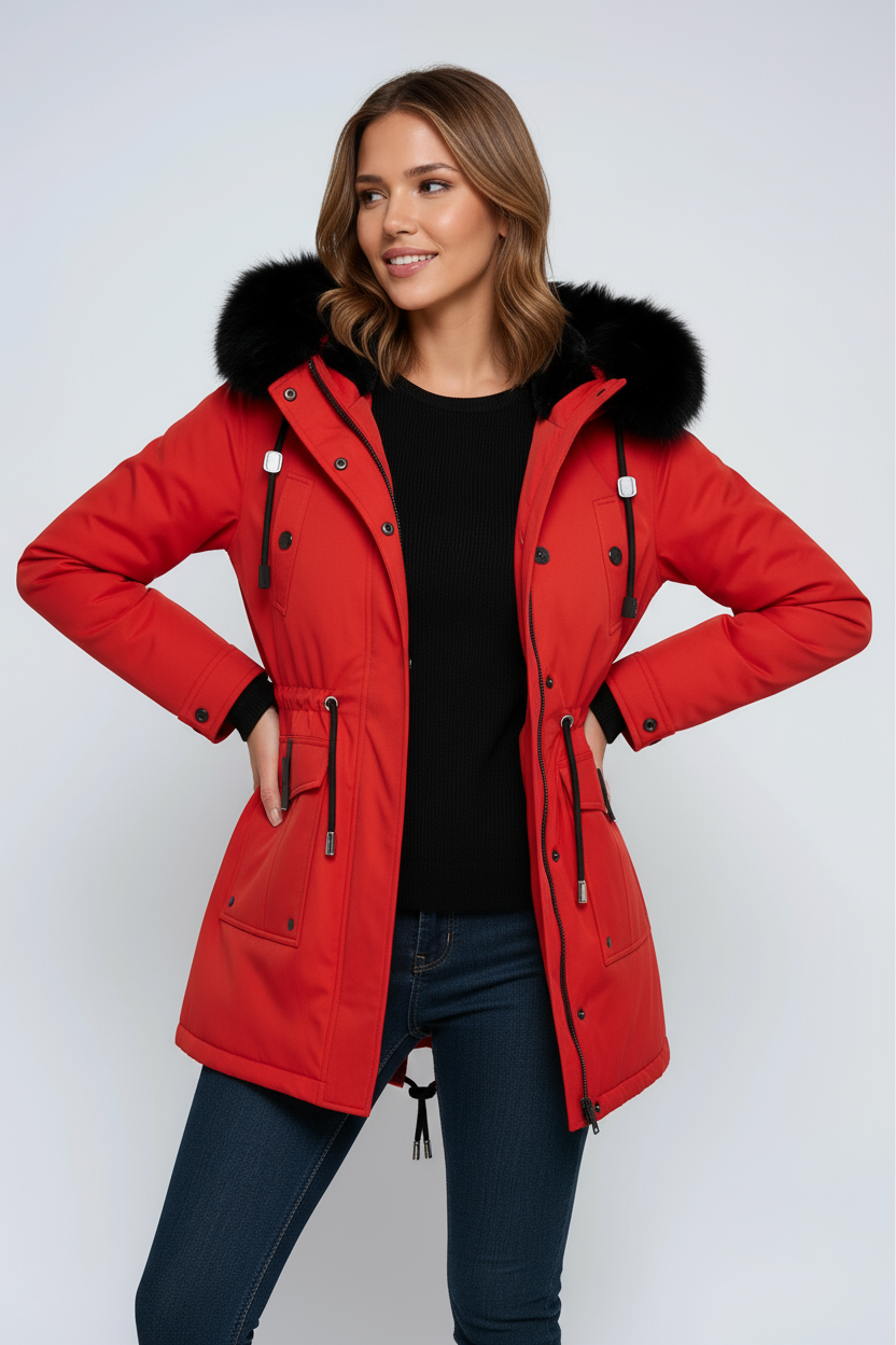Olimpia | Women's winter parka with hood and faux-fur collar - Shaped silhouette