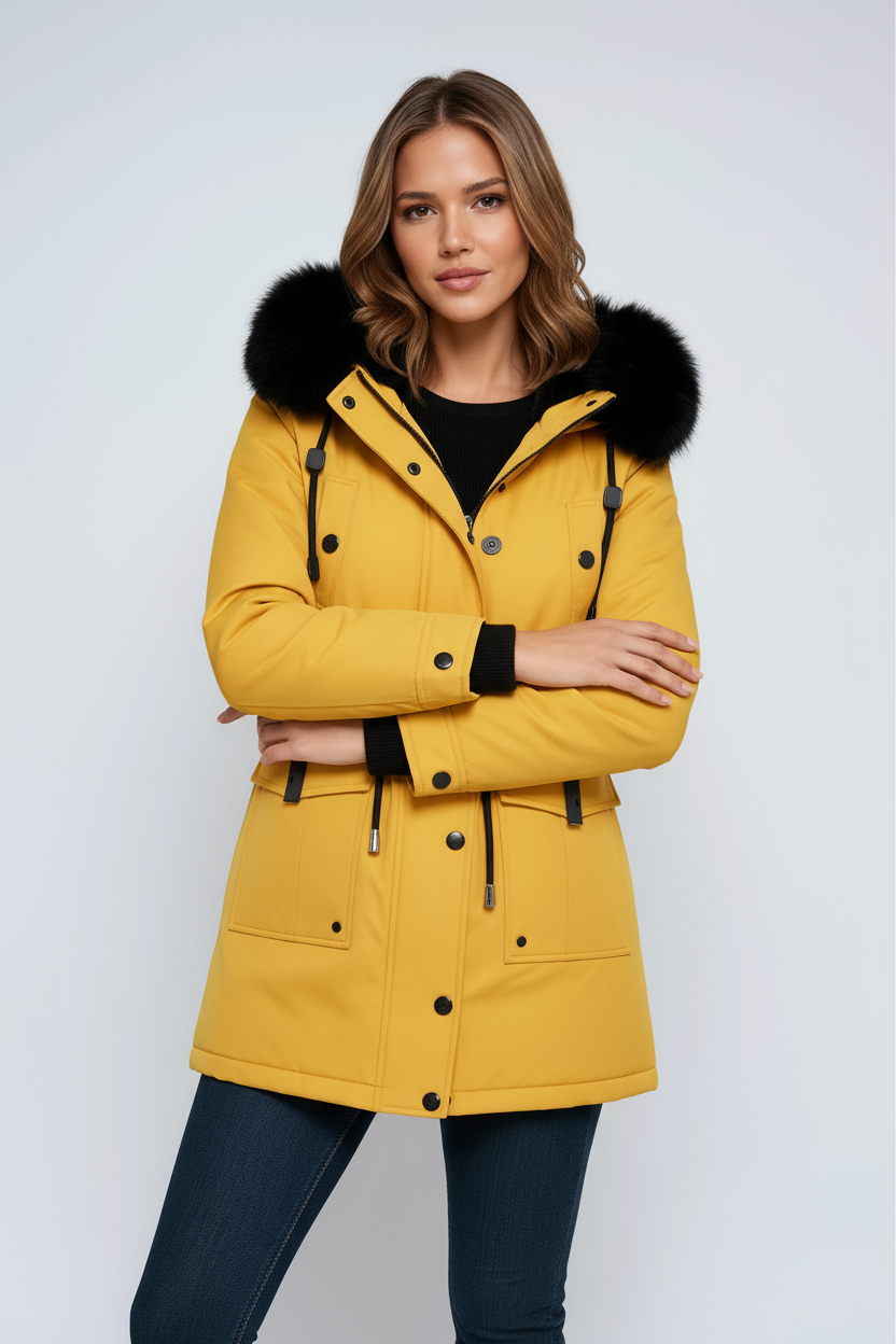 Olimpia | Women's winter parka with hood and faux-fur collar - Shaped silhouette
