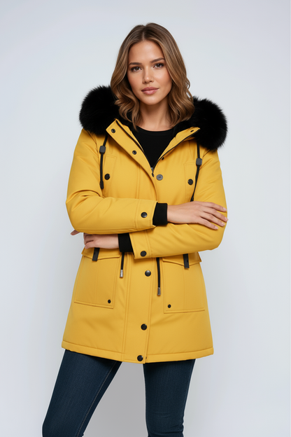 Olimpia | Women's winter parka with hood and faux-fur collar - Shaped silhouette