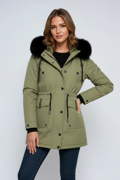 Olimpia | Women's winter parka with hood and faux-fur collar - Shaped silhouette
