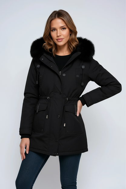 Olimpia | Women's winter parka with hood and faux-fur collar - Shaped silhouette