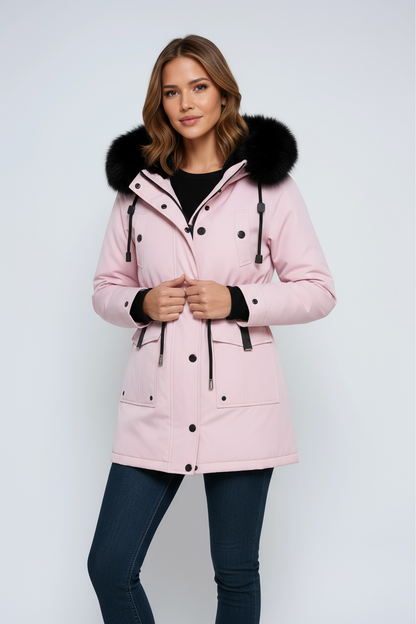 Olimpia | Women's winter parka with hood and faux-fur collar - Shaped silhouette