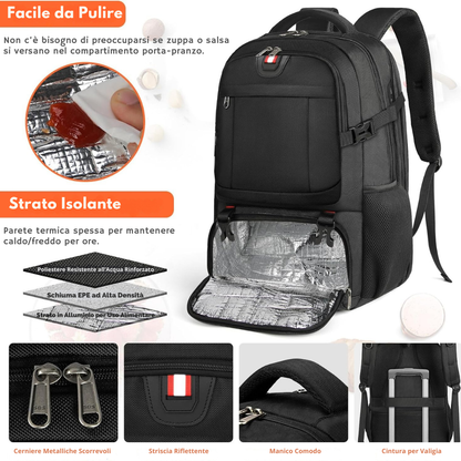 Extra Large Travel Backpack with Thermal Compartment and USB Port | Organization and Security for Air Travel