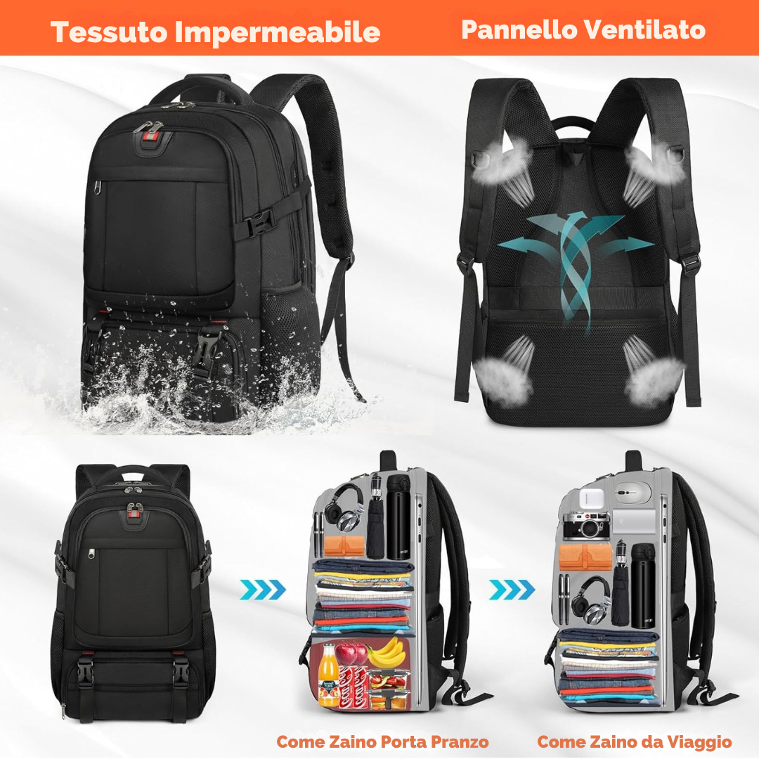 Extra Large Travel Backpack with Thermal Compartment and USB Port | Organization and Security for Air Travel