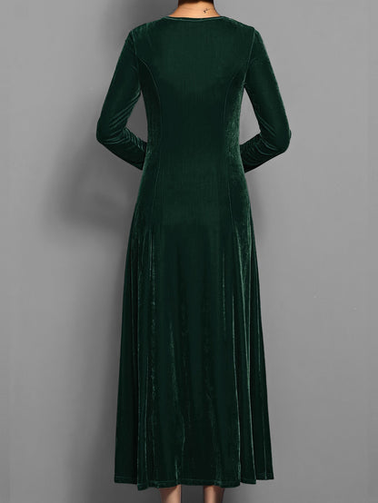 Susanna | Women's Long-Sleeved Velvet Maxi Dress with Flared Skirt - Formal Events