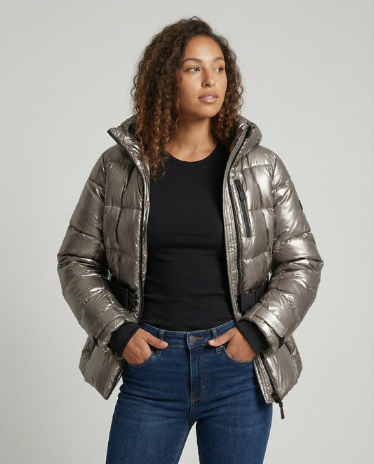 Fiamma | Metallic-Finish Quilted Women's Winter Jacket with Hood - Radiant Warmth