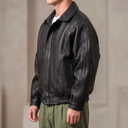 Amedeo | Men's Leather-Look Jacket with Zipper and Structured Collar - Mid-Season Wear