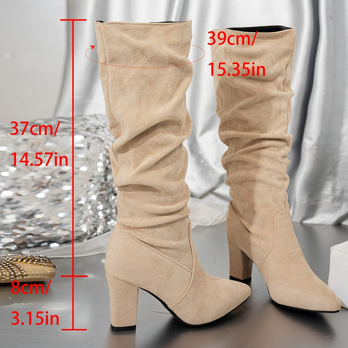 Ilaria | Women's Slouchy Knee-High Boots with Block Heel - Elegant Height