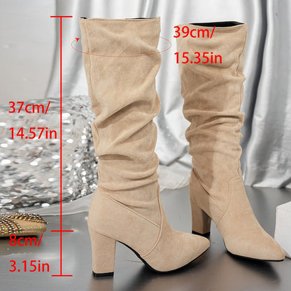 Ilaria | Women's Slouchy Knee-High Boots with Block Heel - Elegant Height