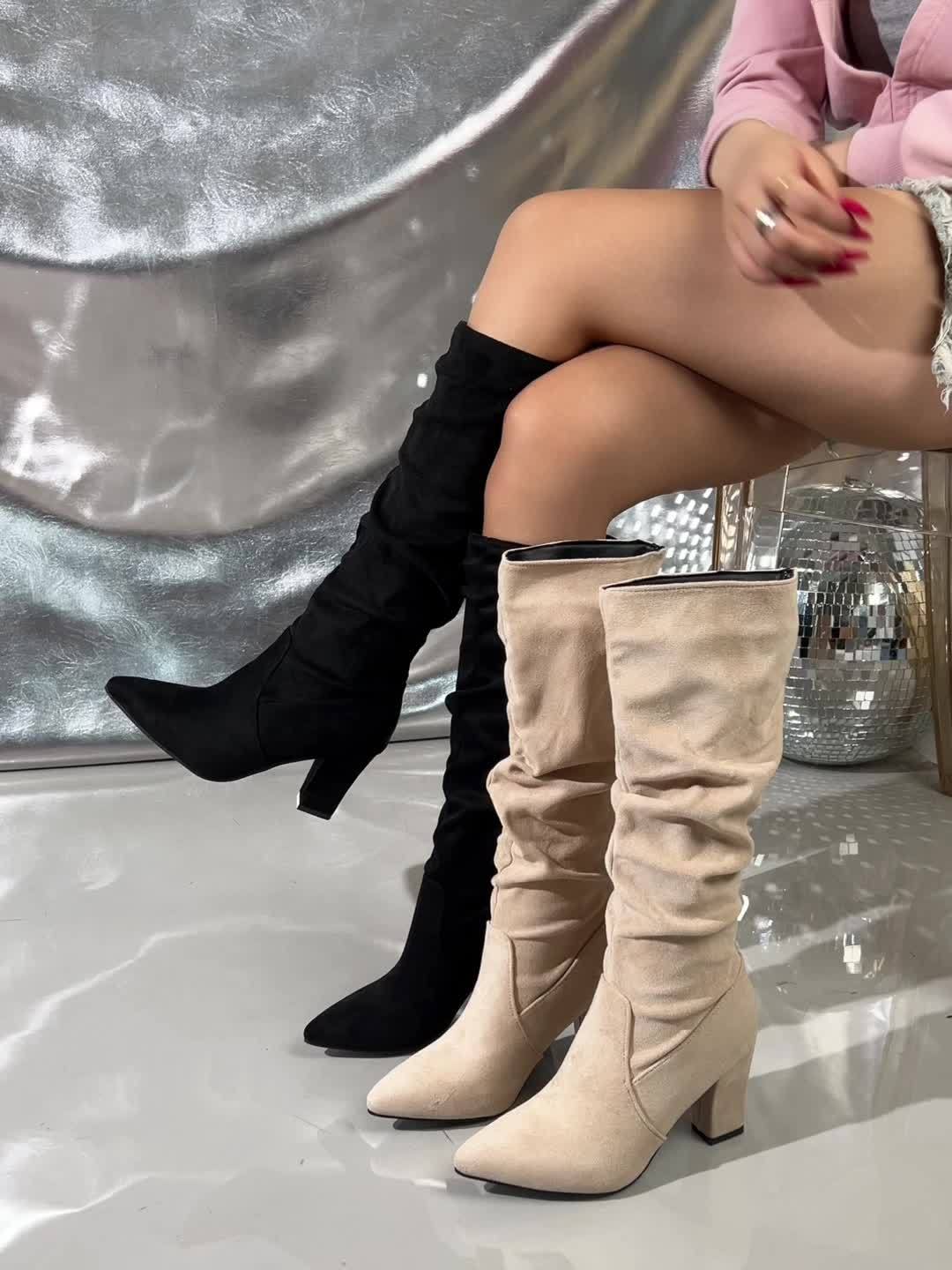 Ilaria | Women's Slouchy Knee-High Boots with Block Heel - Elegant Height