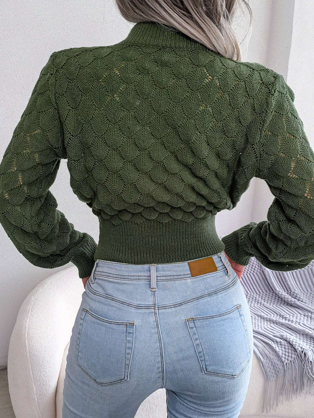 Maddalena | Women's Textured Diamond-Pattern Cropped Sweater - Timeless Softness
