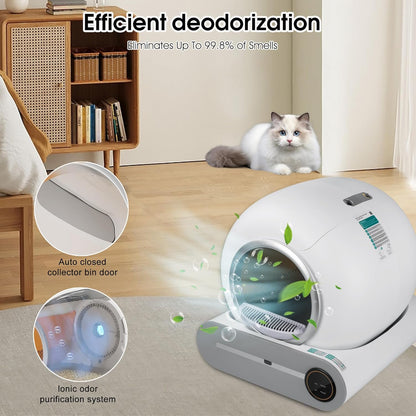 Lettiera Gatto Autopulente | Robot da 65 Litri con Filtro Antiodore | Manutenzione Facile per un Ambiente Igienico