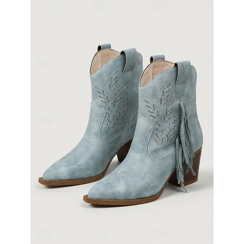 Michela | Western Women's Ankle Boots with Tassel and Block Heel - Timeless Character