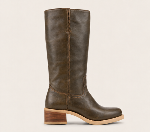 Laura | Damen-Kniestiefel in Lederoptik mit Blockabsatz - Reitstil
