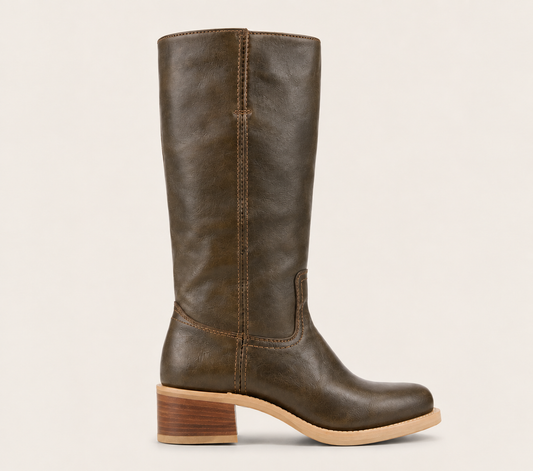 Laura | Leather-Look Women's Knee-High Boots with Block Heel - Equestrian Style