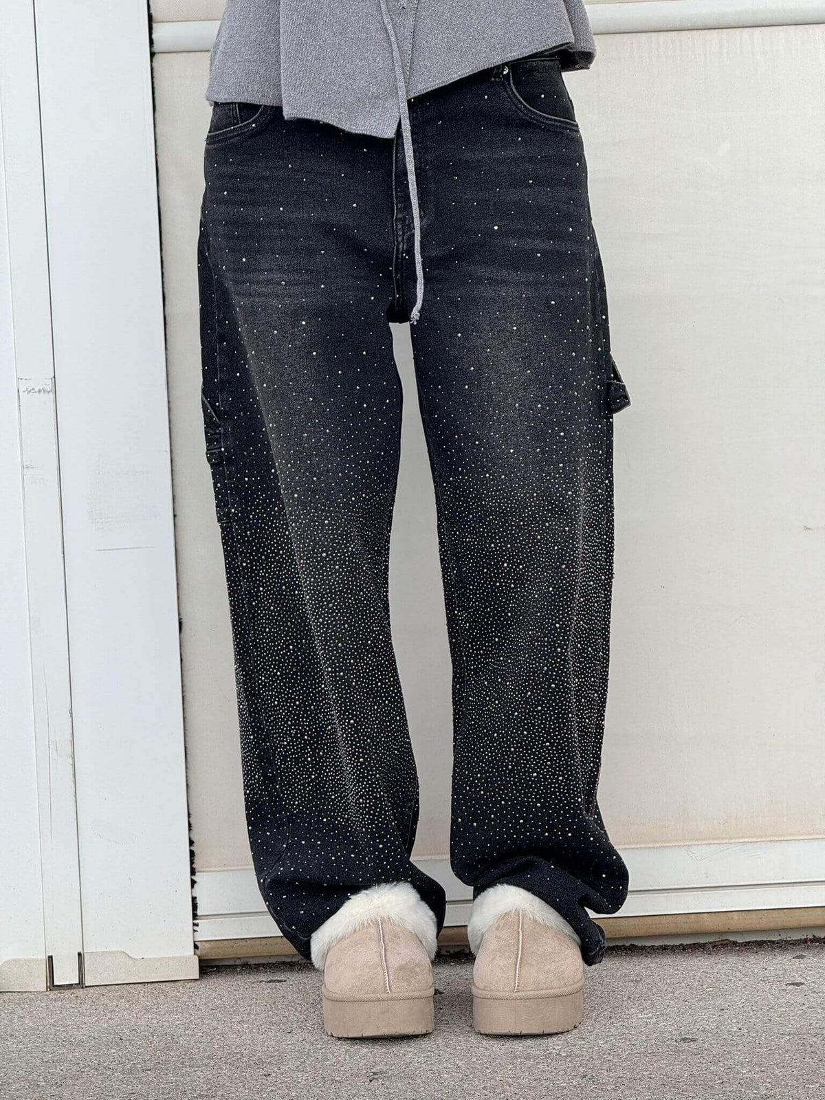 Renata | Women's Balloon Jeans with Jewel Details - Shimmering Carpenter Style