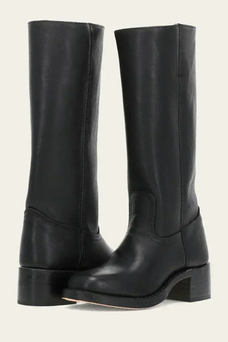 Laura | Leather-Look Women's Knee-High Boots with Block Heel - Equestrian Style