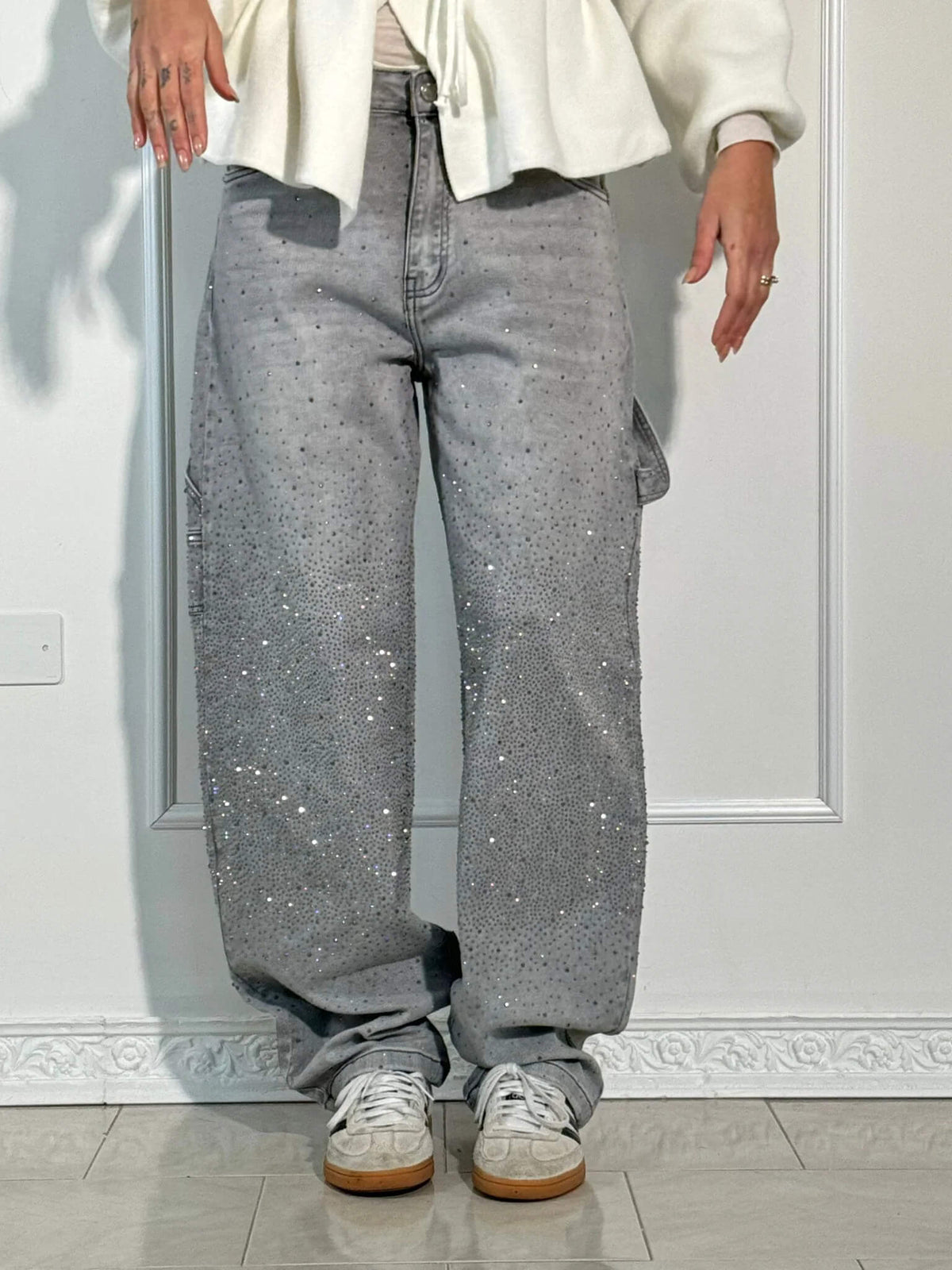 Eufemia | Women's Carpenter Jeans with Jewel Embellishments - Glamorous Look