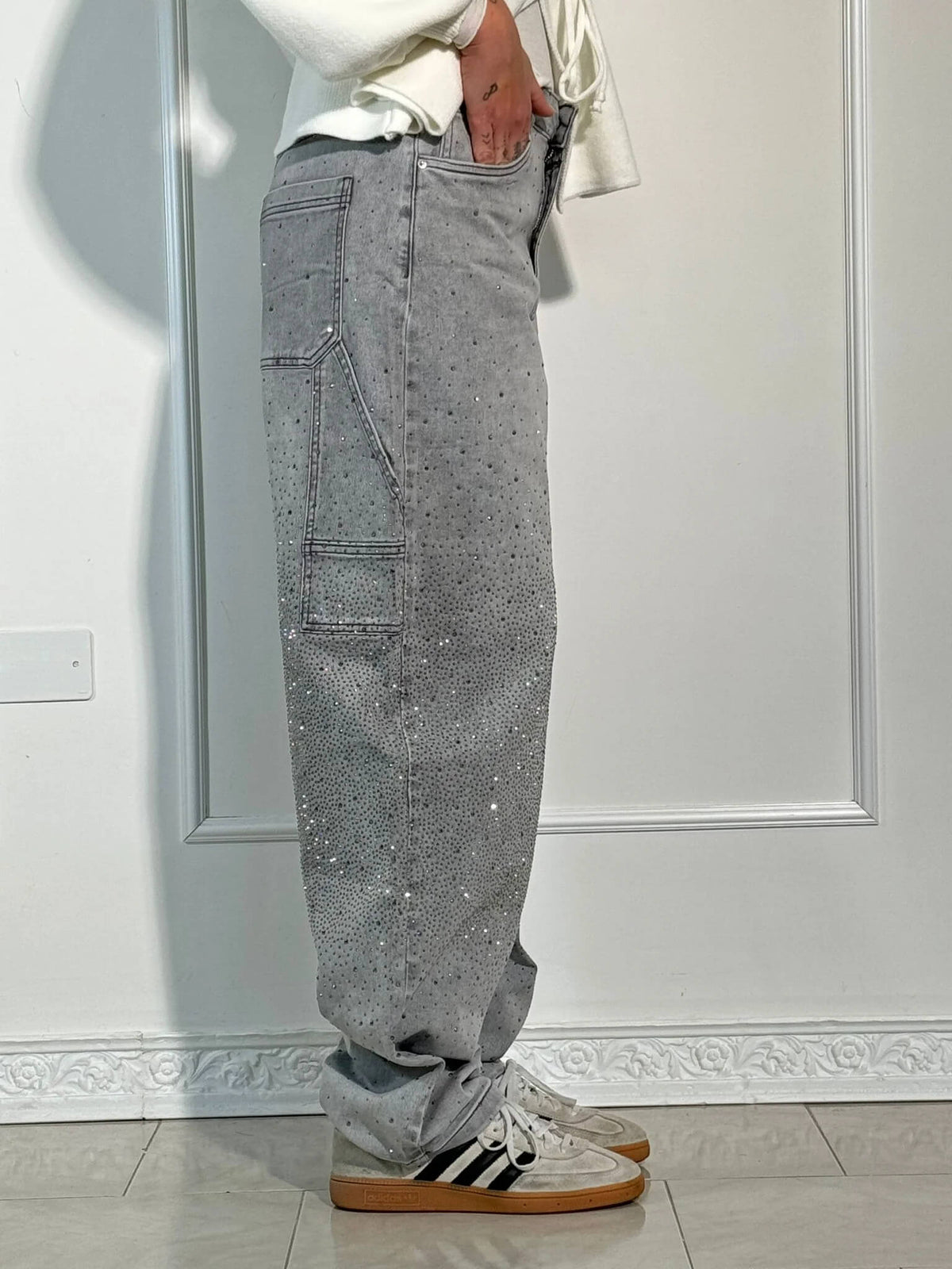 Eufemia | Women's Carpenter Jeans with Jewel Embellishments - Glamorous Look