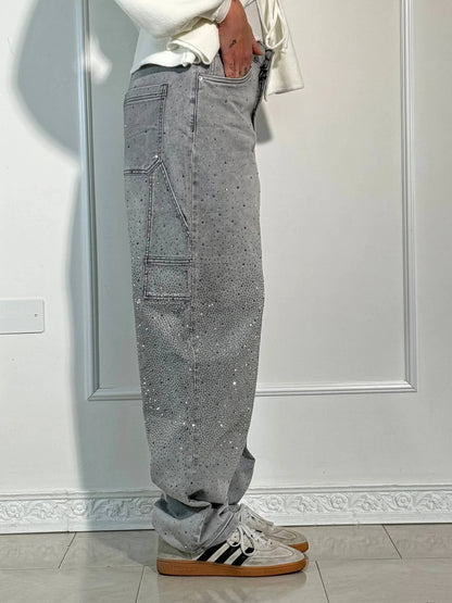 Eufemia | Women's Carpenter Jeans with Jewel Embellishments - Glamorous Look