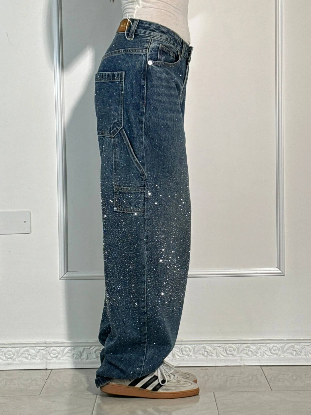 Eufemia | Women's Carpenter Jeans with Jewel Embellishments - Glamorous Look