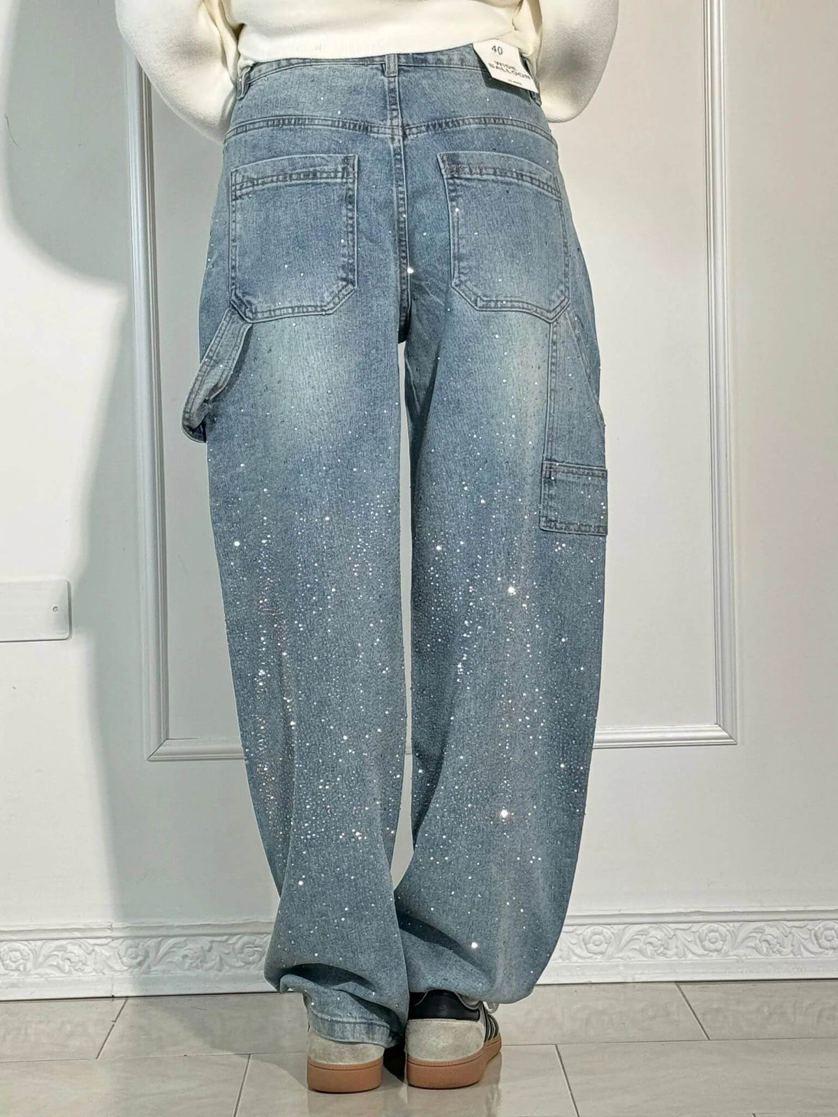 Eufemia | Women's Carpenter Jeans with Jewel Embellishments - Glamorous Look