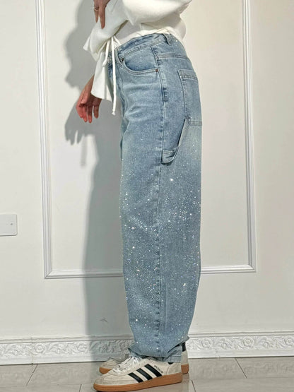 Eufemia | Women's Carpenter Jeans with Jewel Embellishments - Glamorous Look