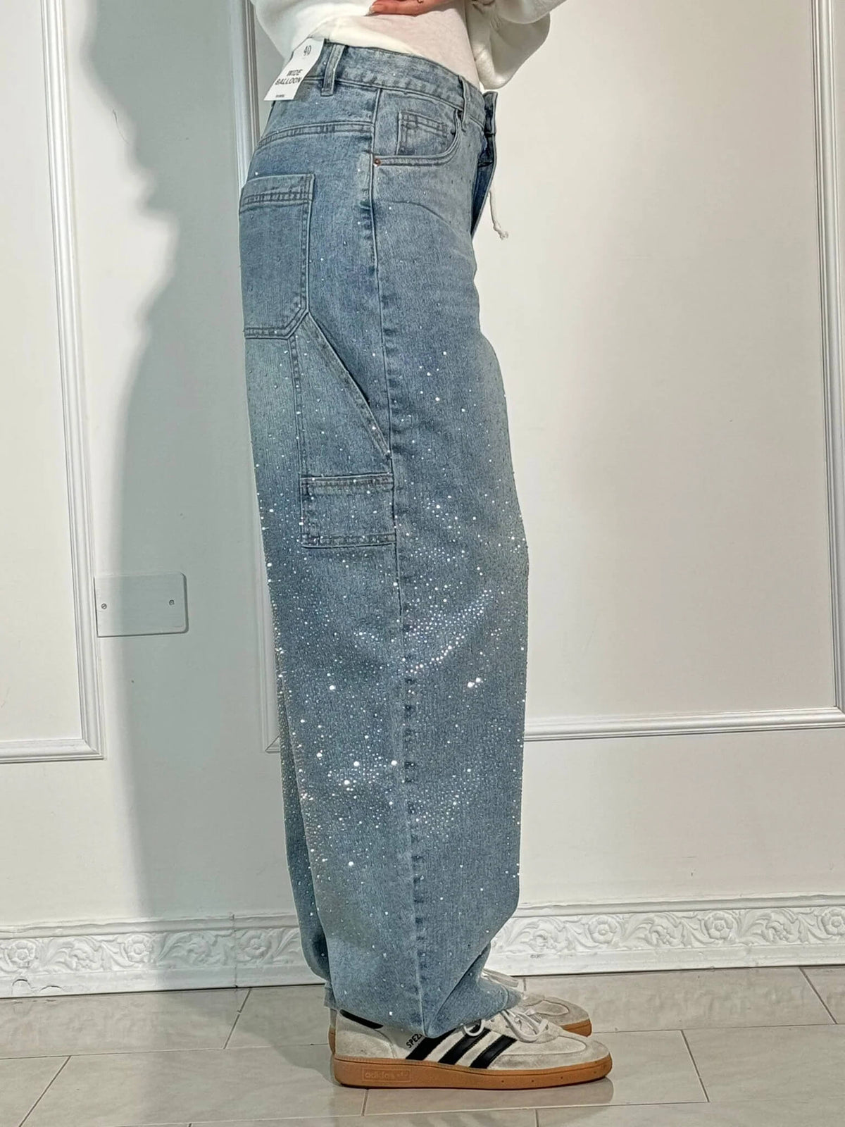 Eufemia | Women's Carpenter Jeans with Jewel Embellishments - Glamorous Look