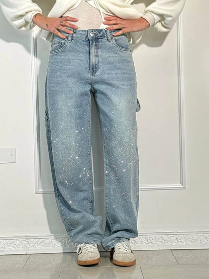 Eufemia | Women's Carpenter Jeans with Jewel Embellishments - Glamorous Look