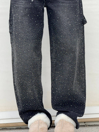 Eufemia | Women's Carpenter Jeans with Jewel Embellishments - Glamorous Look