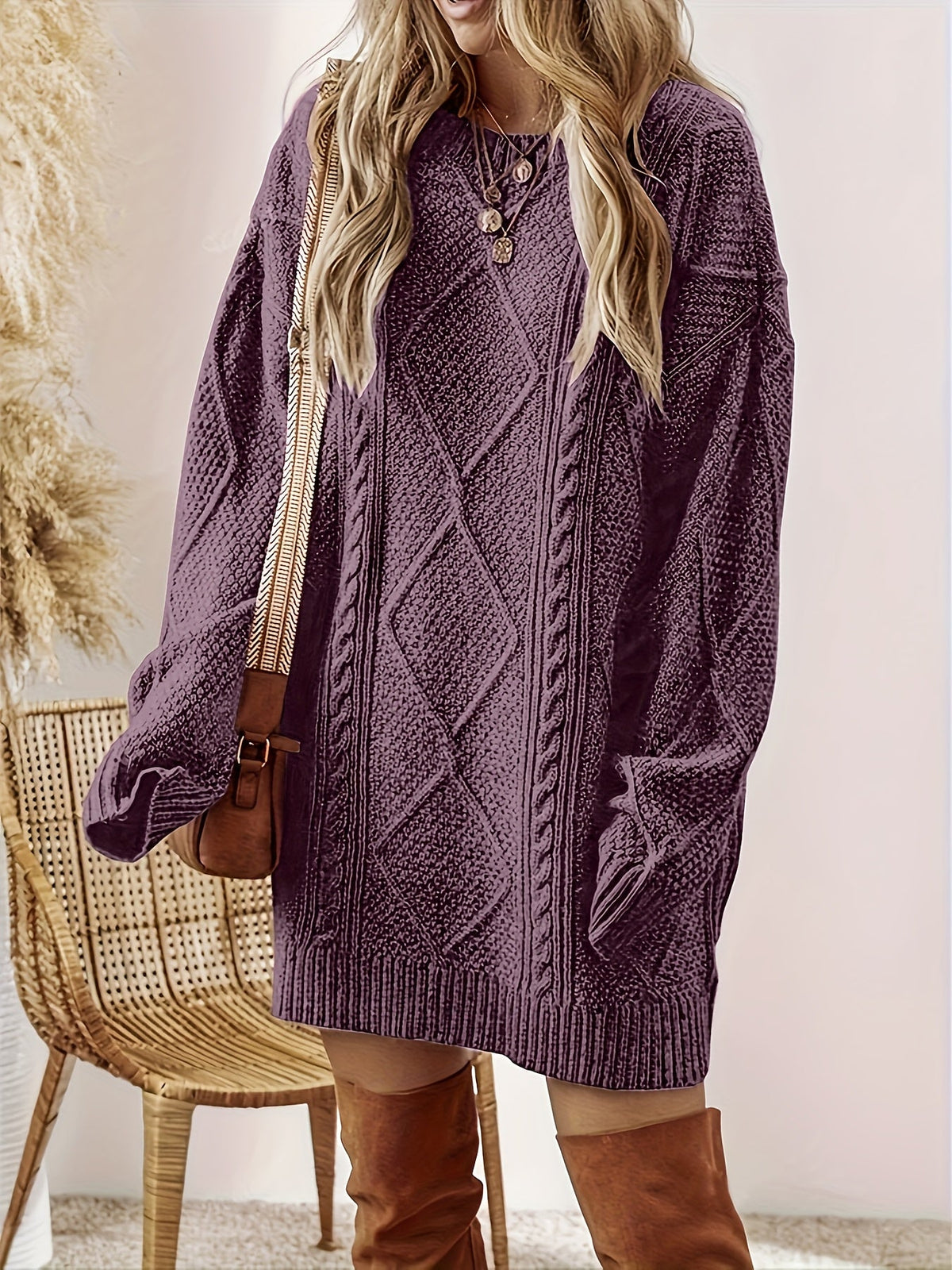 Annalisa | Women's Cable-Knit Sweater Dress with Crew Neck - Timeless Warmth and Style