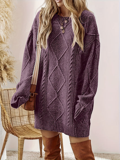 Annalisa | Women's Cable-Knit Sweater Dress with Crew Neck - Timeless Warmth and Style