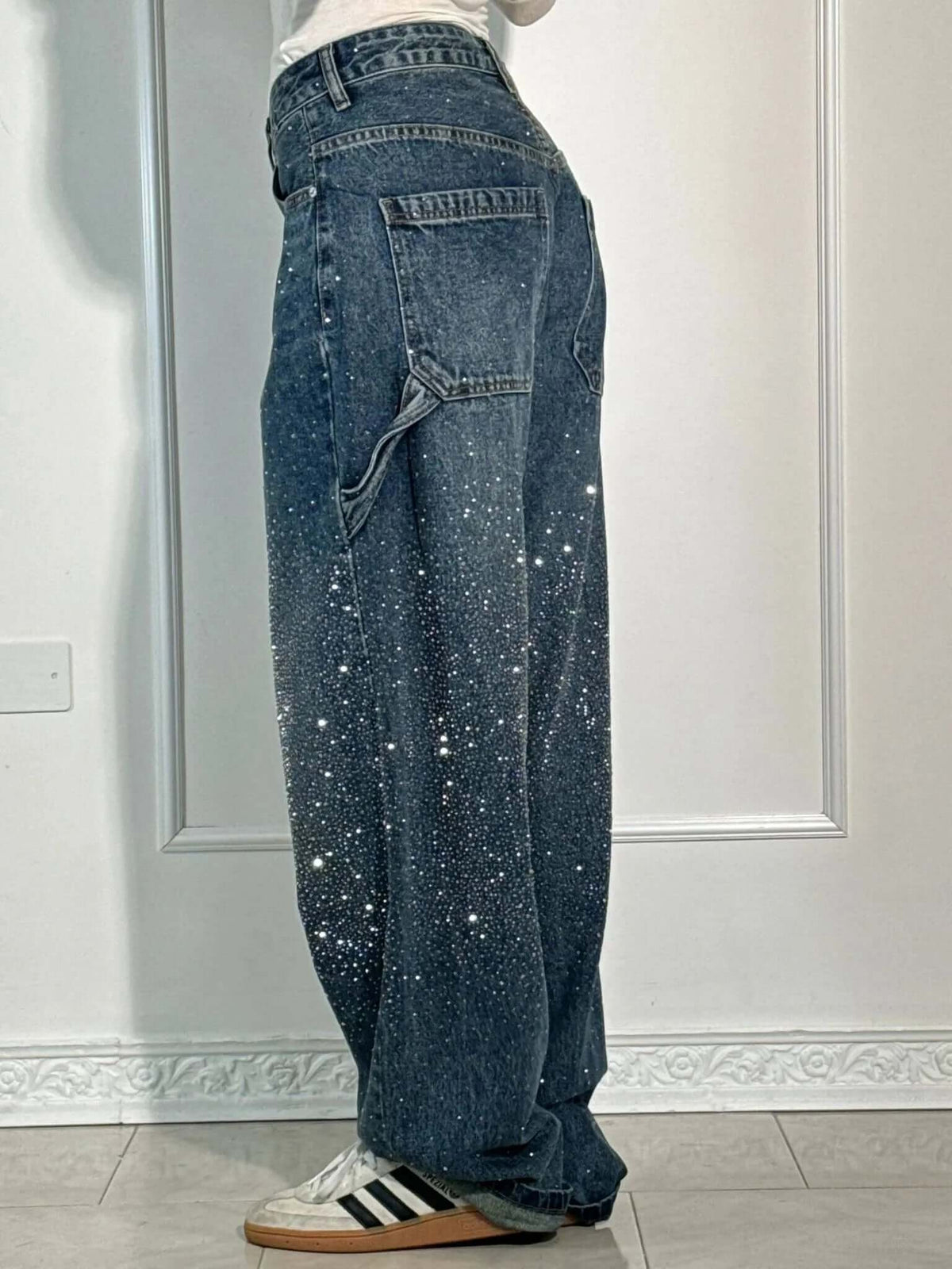 Renata | Women's Balloon Jeans with Jewel Details - Shimmering Carpenter Style