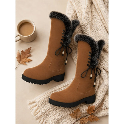 Gianna | Damen-Winterstiefel bis zum Knie mit Kunstfellbesatz - Elegante Wärme