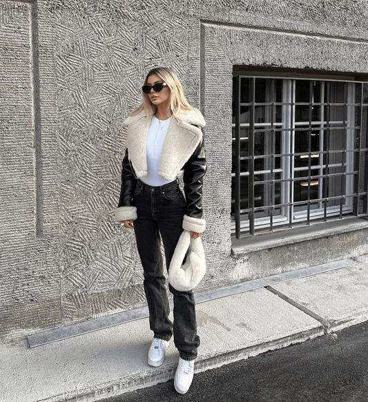 Priscilla | Women's Leather-Look Jacket with Faux Fur Collar - Winter Elegance