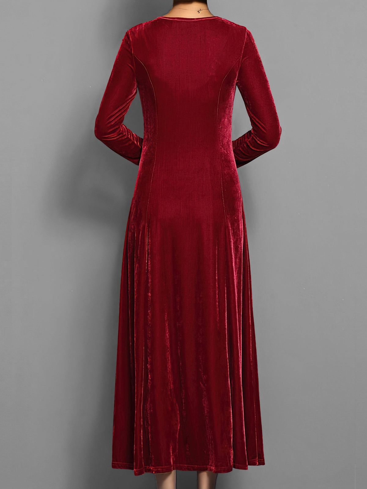 Susanna | Women's Long-Sleeved Velvet Maxi Dress with Flared Skirt - Formal Events