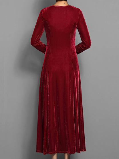 Susanna | Women's Long-Sleeved Velvet Maxi Dress with Flared Skirt - Formal Events